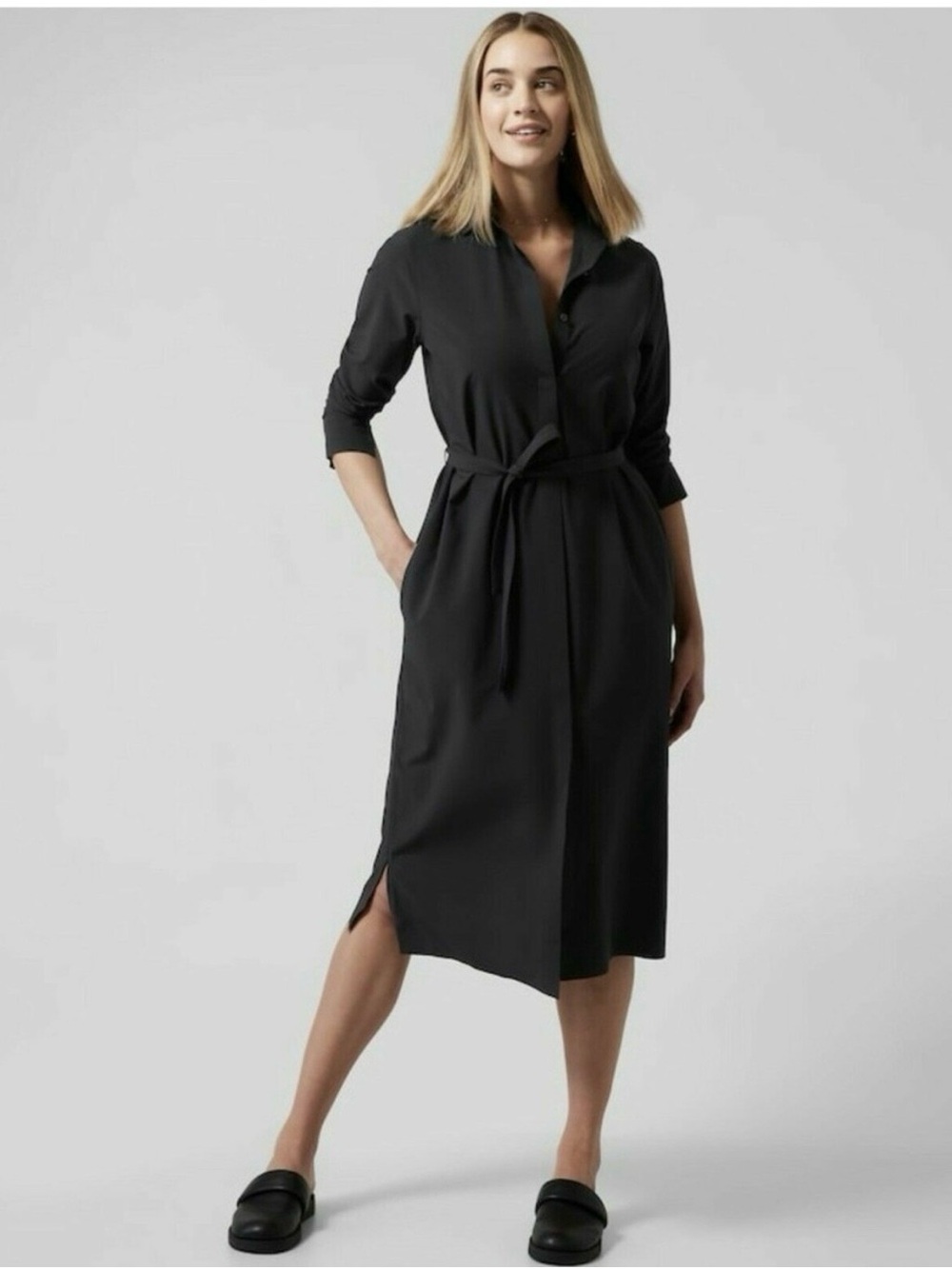 Athleta Urbanite Black Shirt Dress with Waist Tie XL